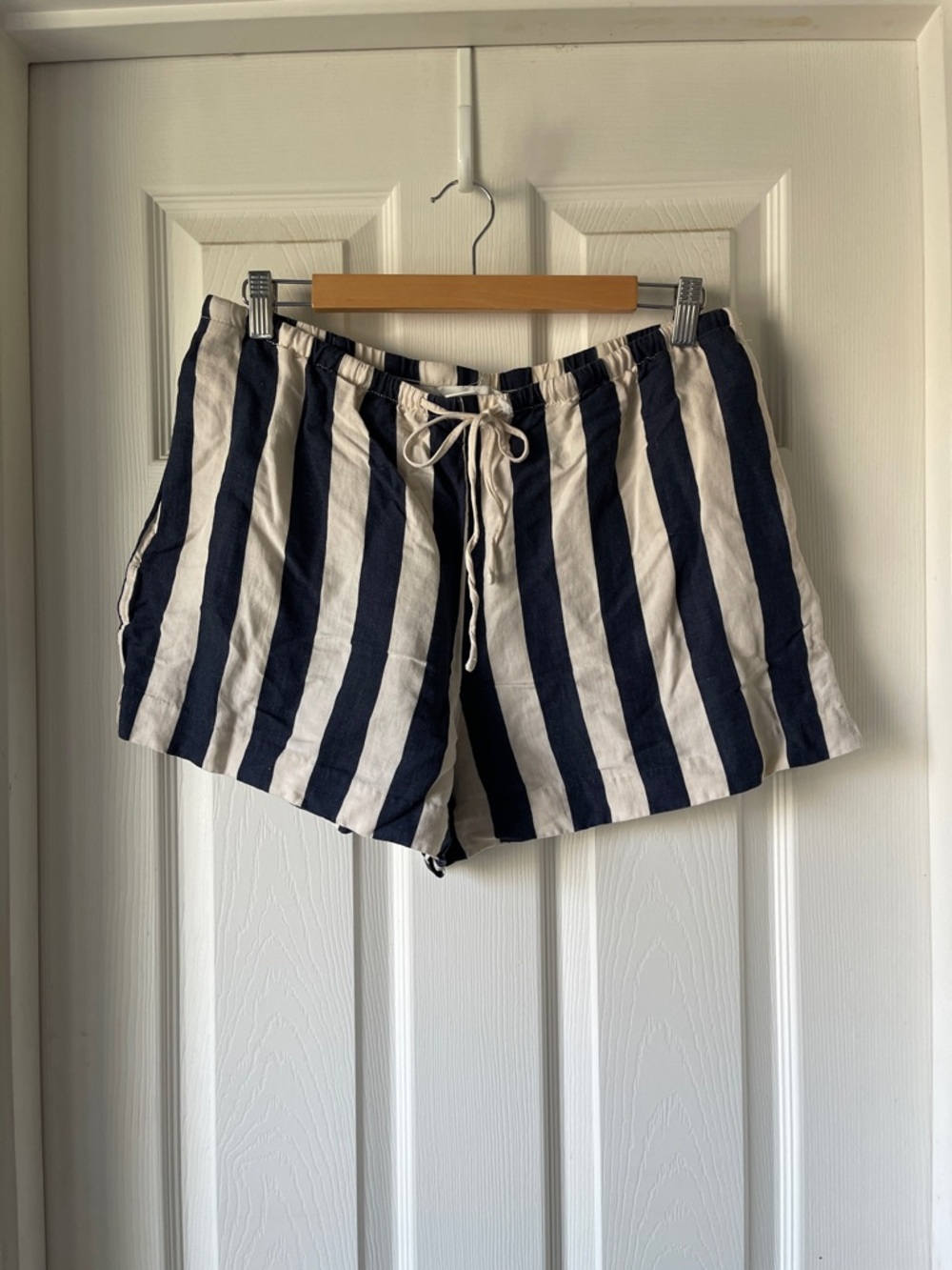 H&M Navy Striped Linen Blend Shorts